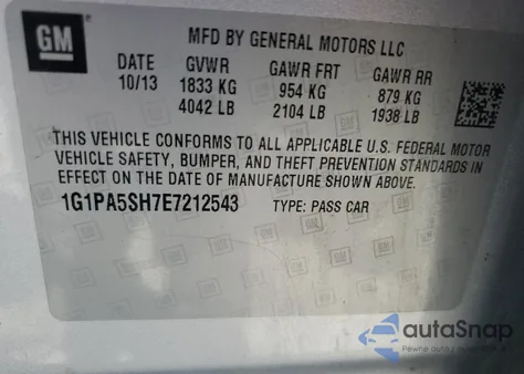 2014 Chevrolet Cruze Ls from USA, damaged, VIN 1G1PA5SH7E7212543